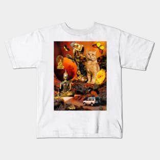 Orange Cat Peaceful Buddha Sunset Heaven Kids T-Shirt